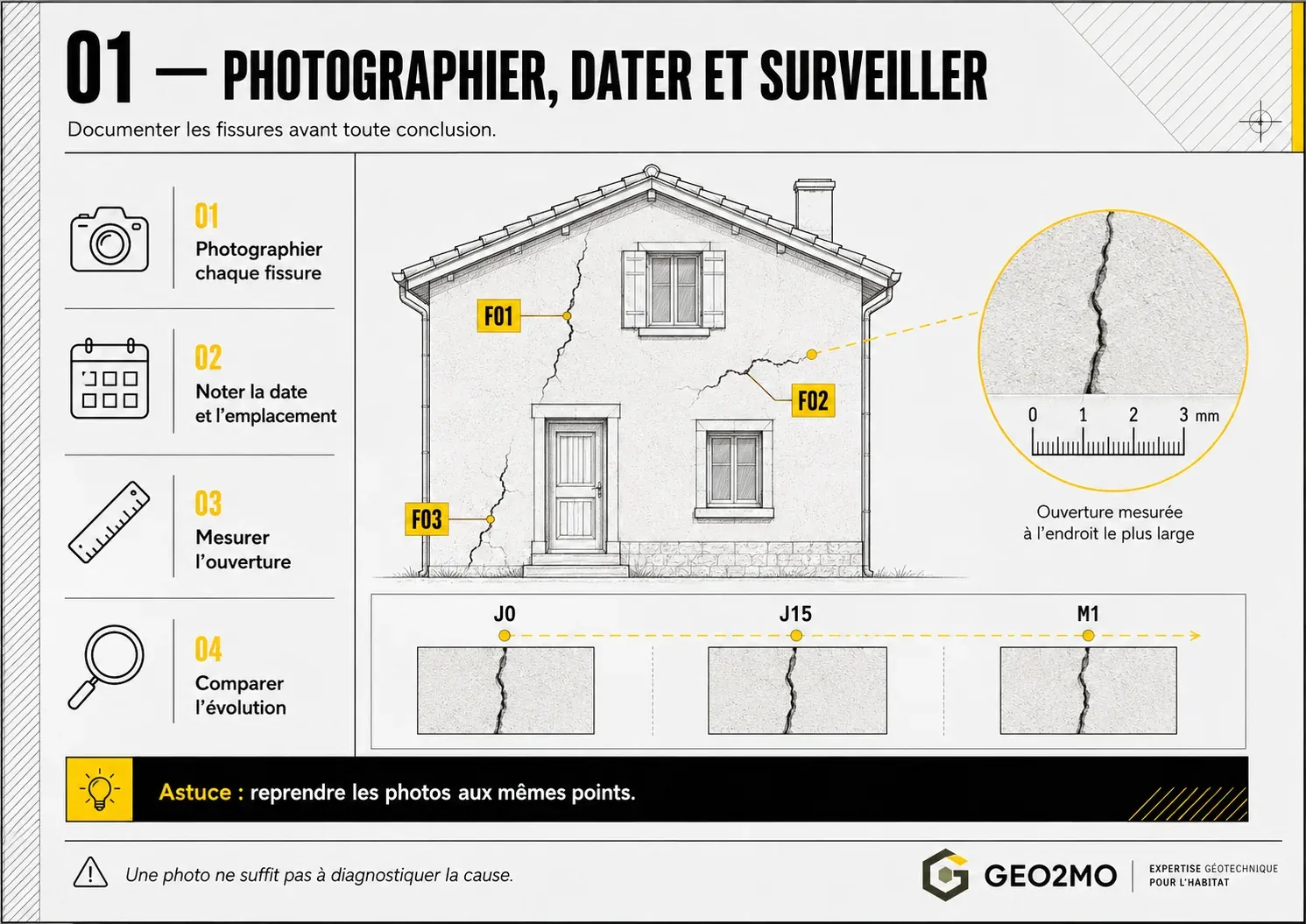 Méthode pour photographier, dater et surveiller les fissures apparues après une sécheresse