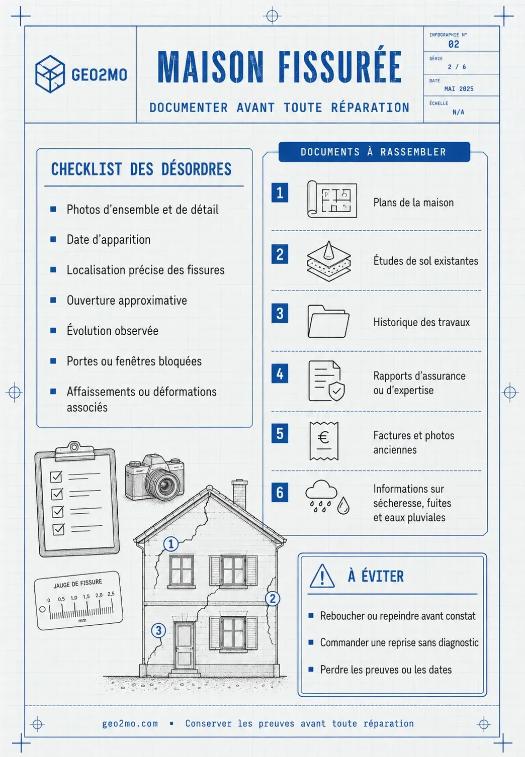 Checklist pour documenter les fissures et rassembler les preuves avant toute réparation