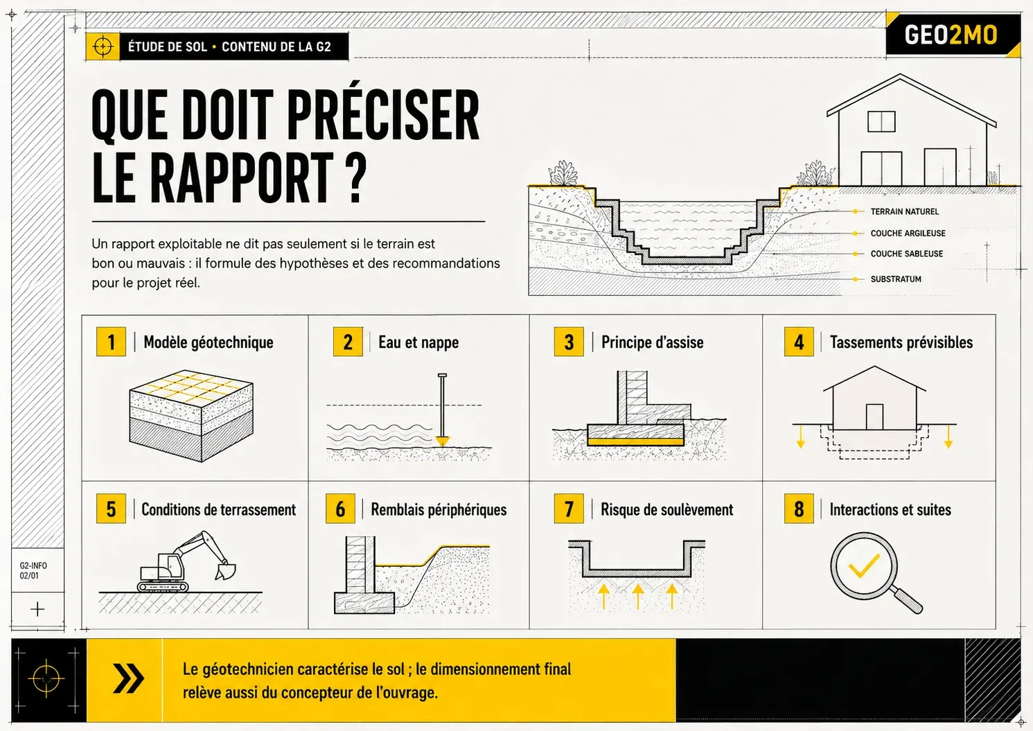 Éléments que doit préciser un rapport géotechnique G2 pour une piscine enterrée
