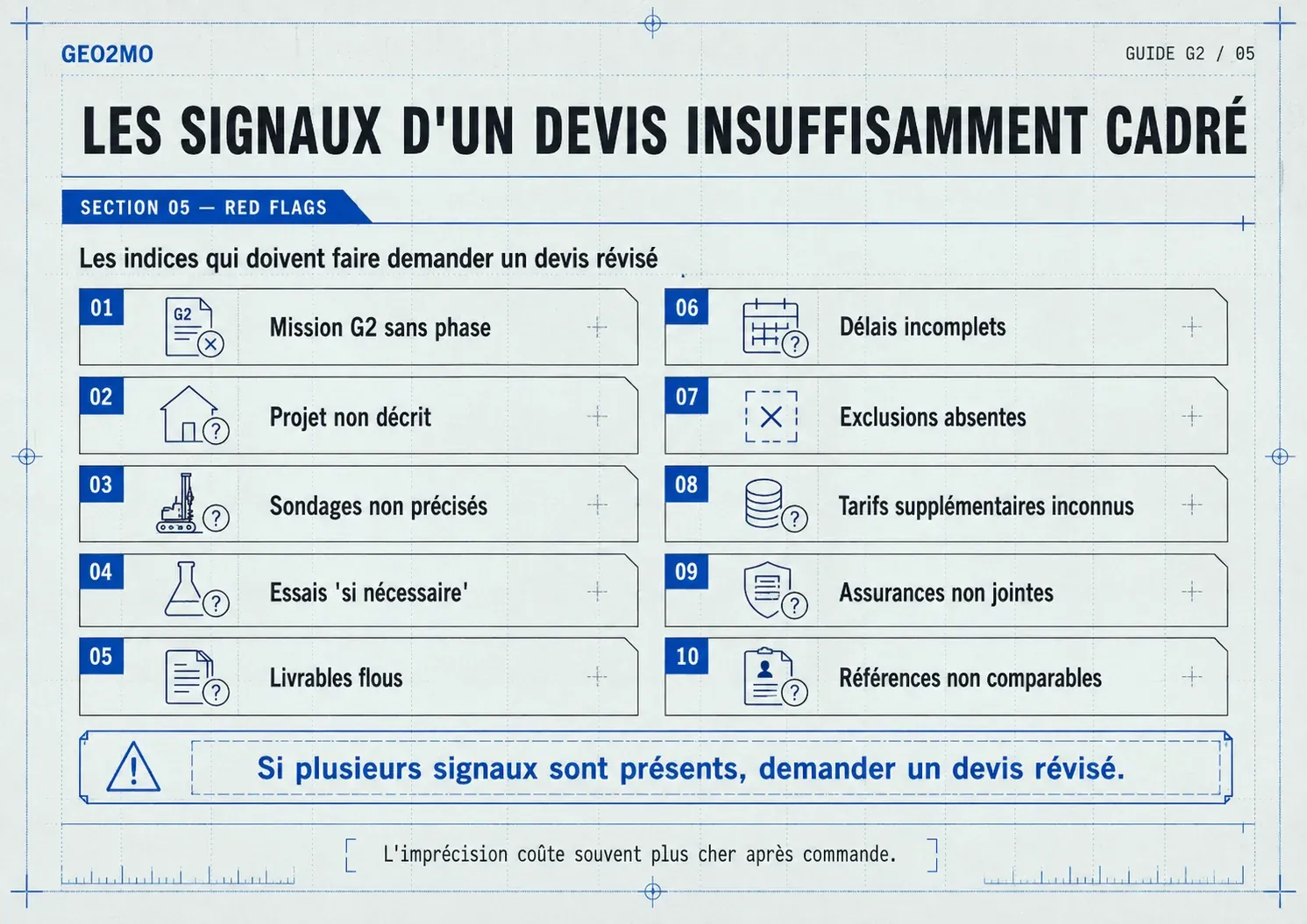 Dix signaux d’alerte indiquant qu’un devis d’étude de sol G2 doit être précisé ou révisé