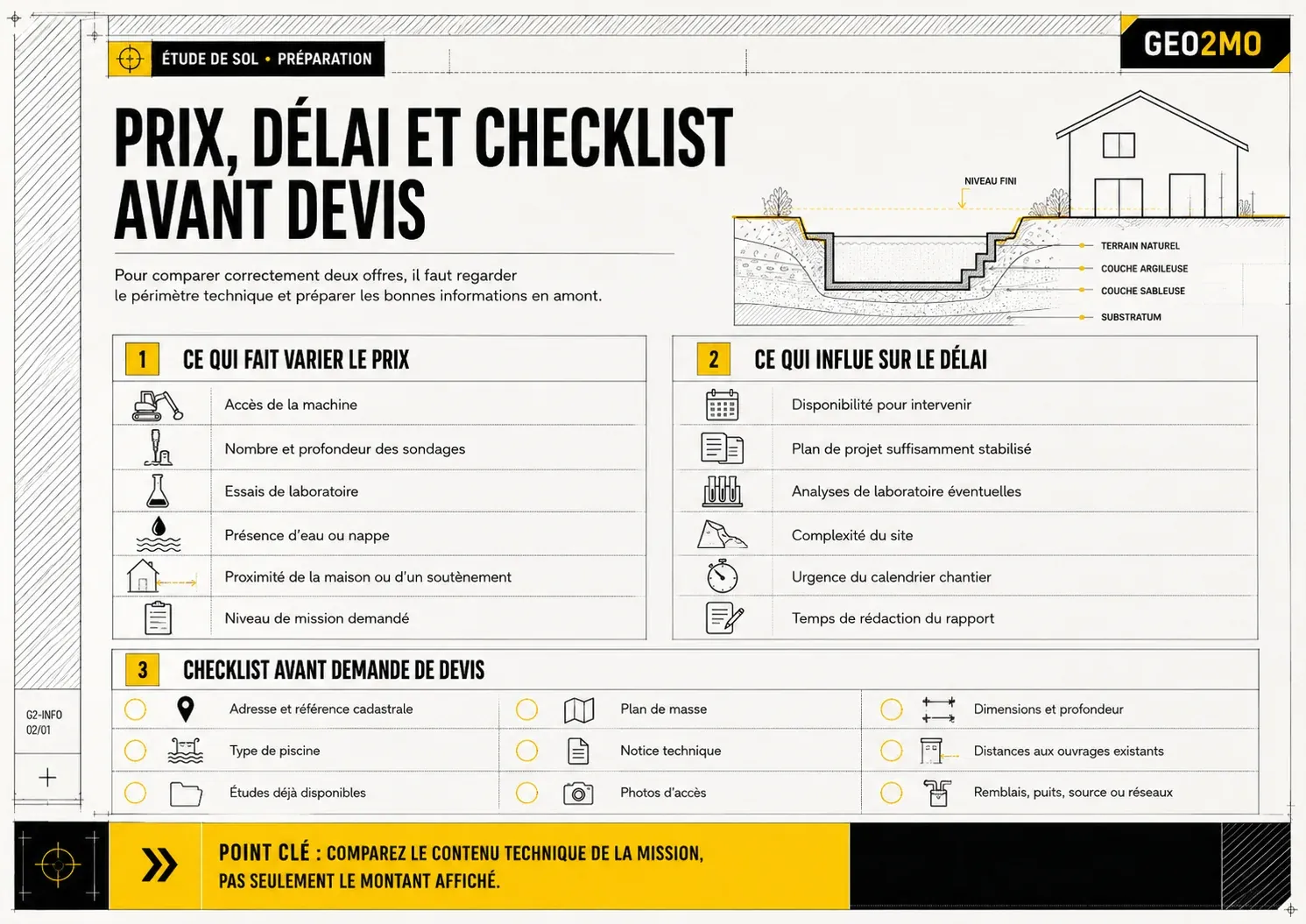 Facteurs de prix et de délai et checklist avant une demande de devis G2 pour piscine
